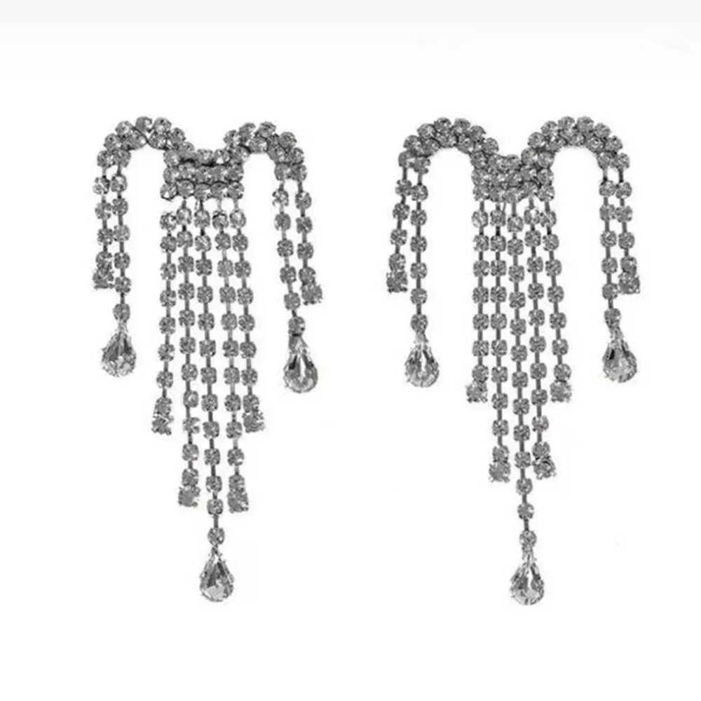 High-Quality Full Rhinestone Big Tassel Drop Earrings