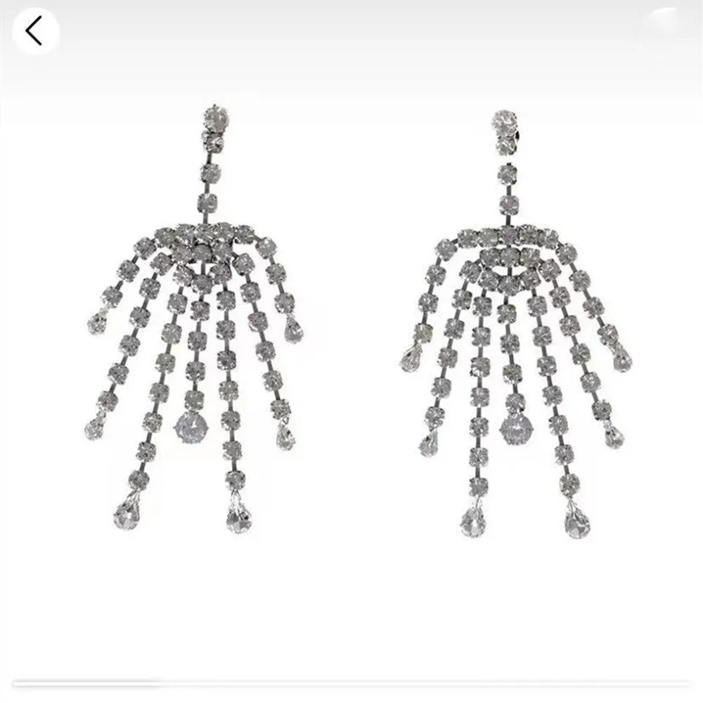 High-Quality Full Rhinestone Big Tassel Drop Earrings