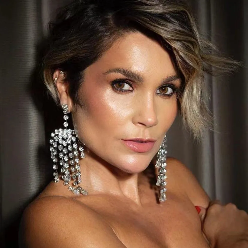 High-Quality Full Rhinestone Big Tassel Drop Earrings