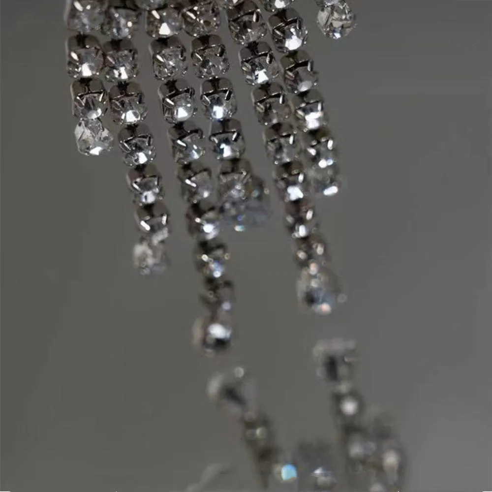 High-Quality Full Rhinestone Big Tassel Drop Earrings