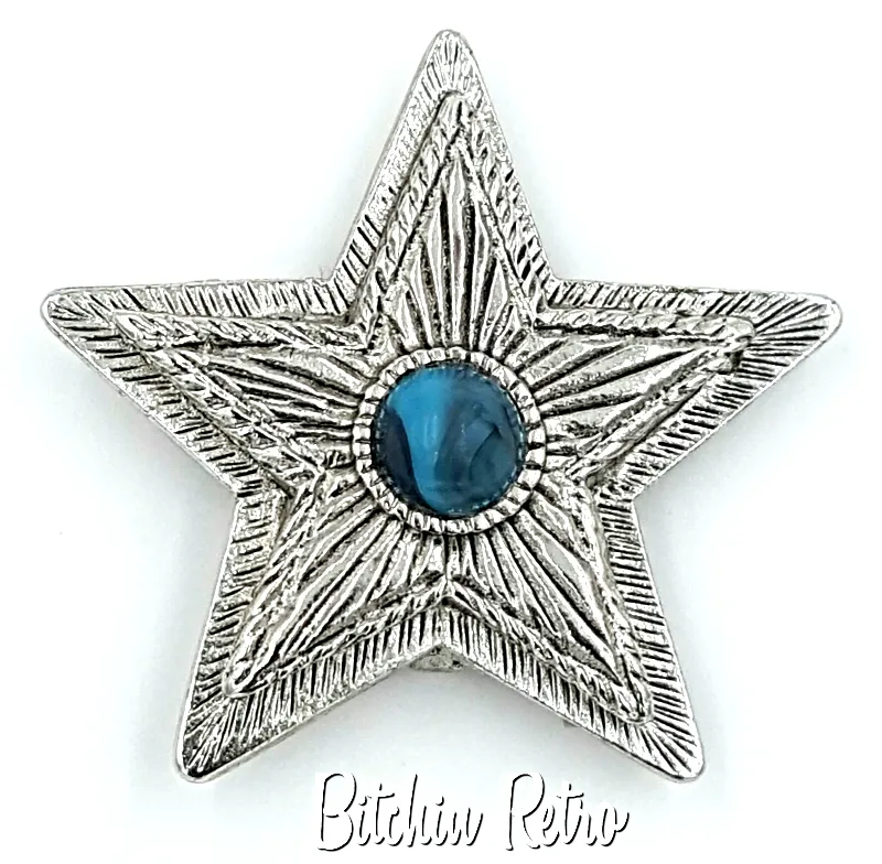 Hilco Vintage Star Pendant and Brooch with Turquoise Glass Cabochon