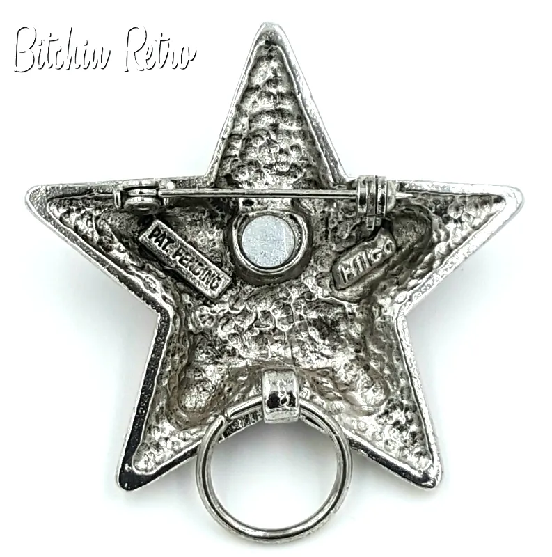 Hilco Vintage Star Pendant and Brooch with Turquoise Glass Cabochon