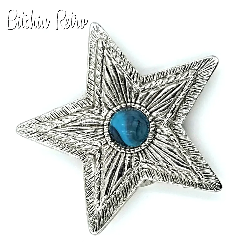 Hilco Vintage Star Pendant and Brooch with Turquoise Glass Cabochon