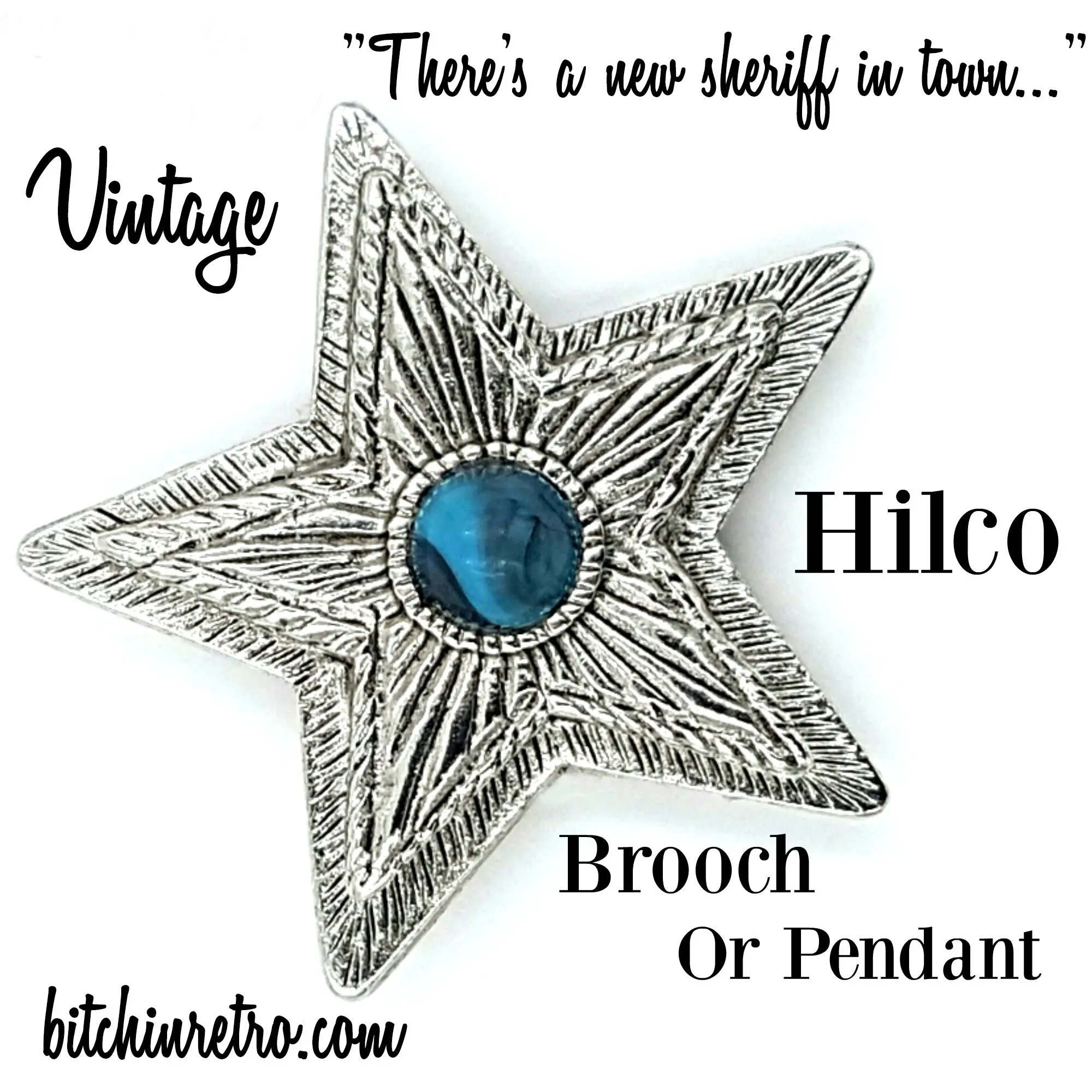 Hilco Vintage Star Pendant and Brooch with Turquoise Glass Cabochon