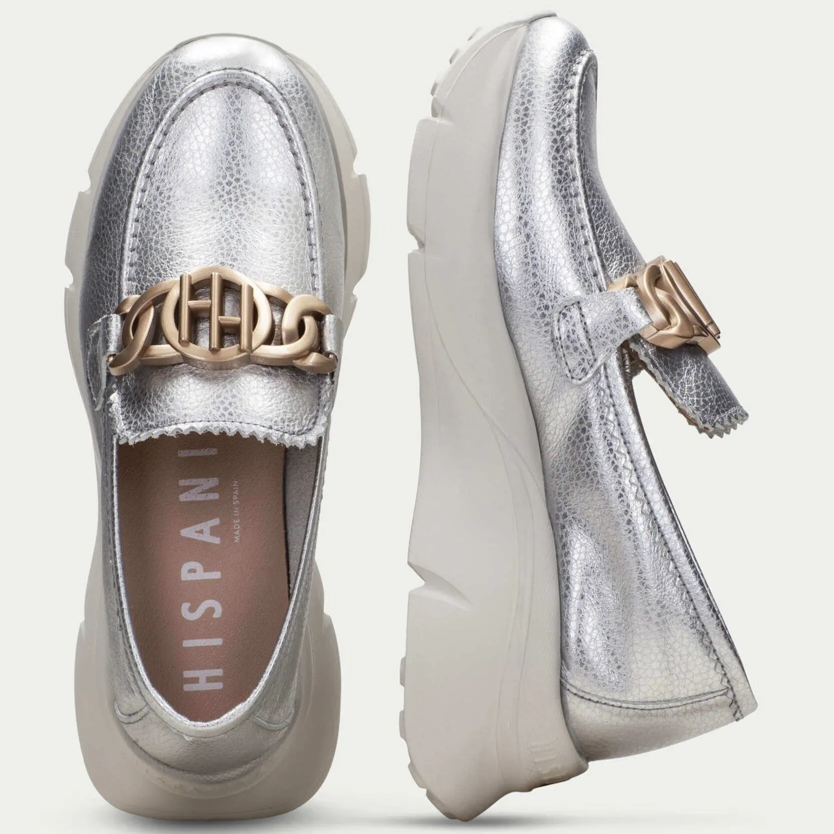 Hispanitas Silver & Bronze Leather Slip On Shoes