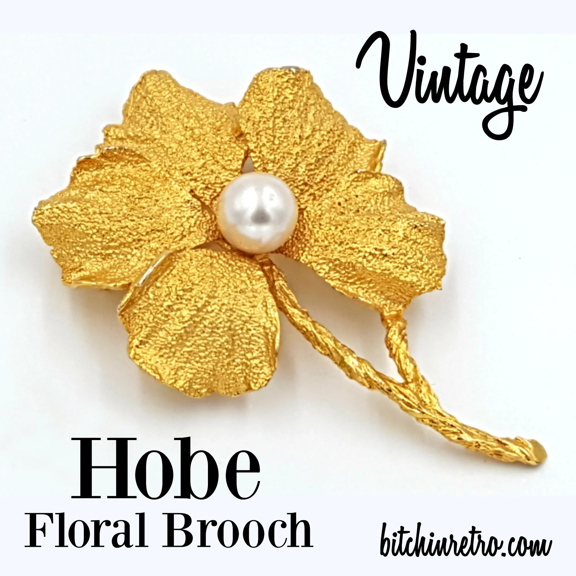 Hobe Vintage Flower Brooch with Faux Pearl and Very Collectible