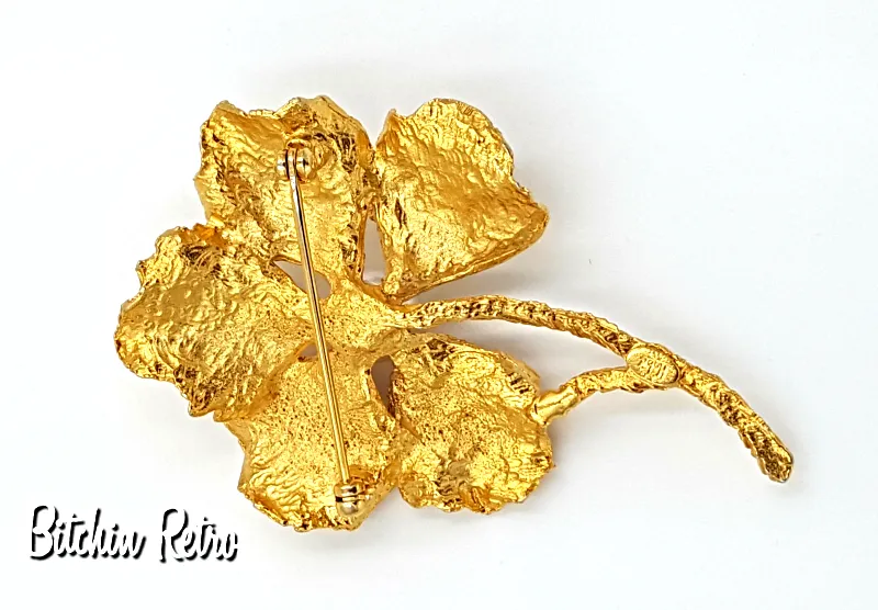 Hobe Vintage Flower Brooch with Faux Pearl and Very Collectible