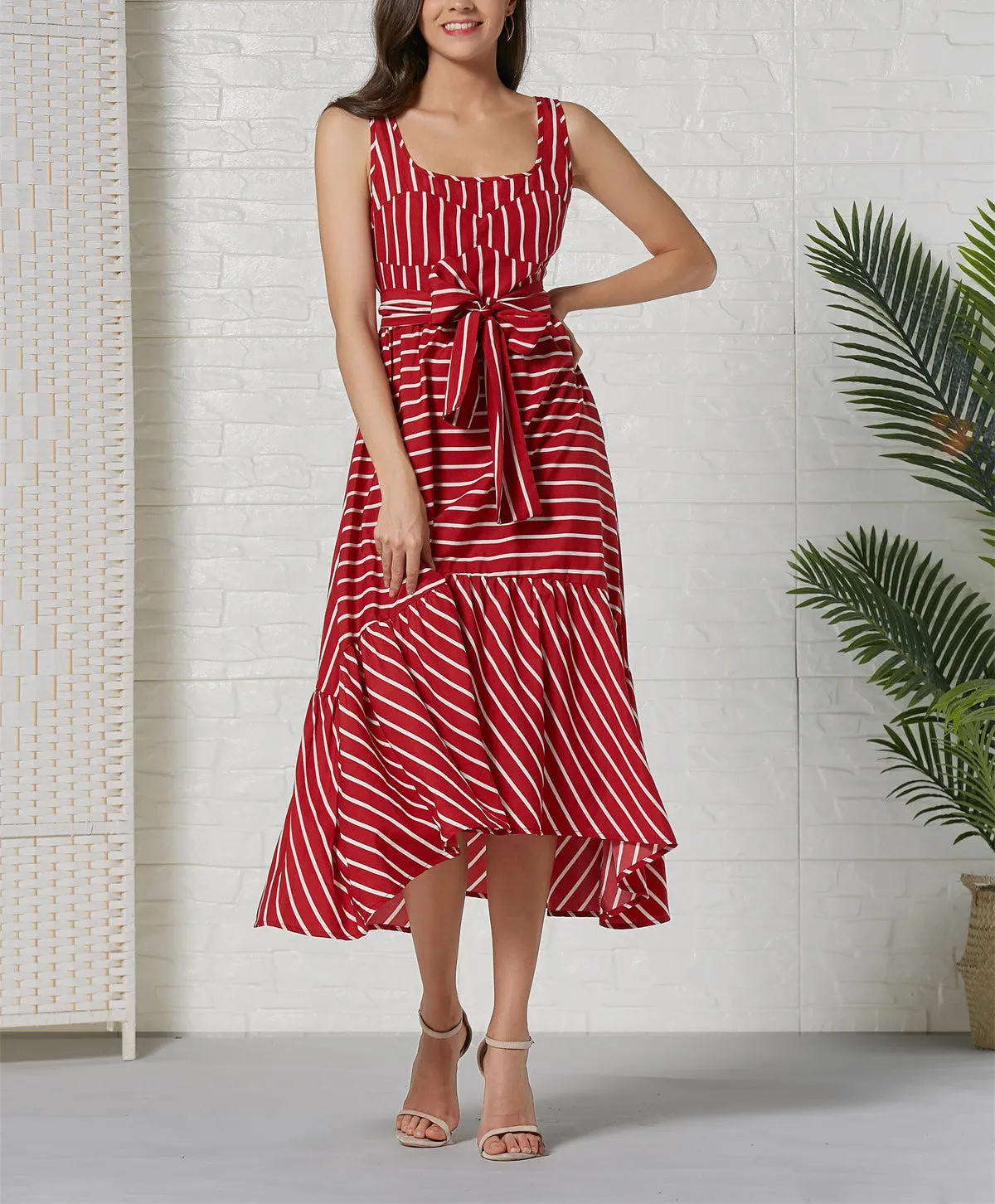 Holiday Sling Stripe Stitching Big Swing Bohemian Dress