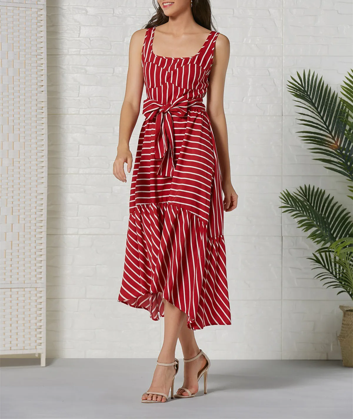 Holiday Sling Stripe Stitching Big Swing Bohemian Dress