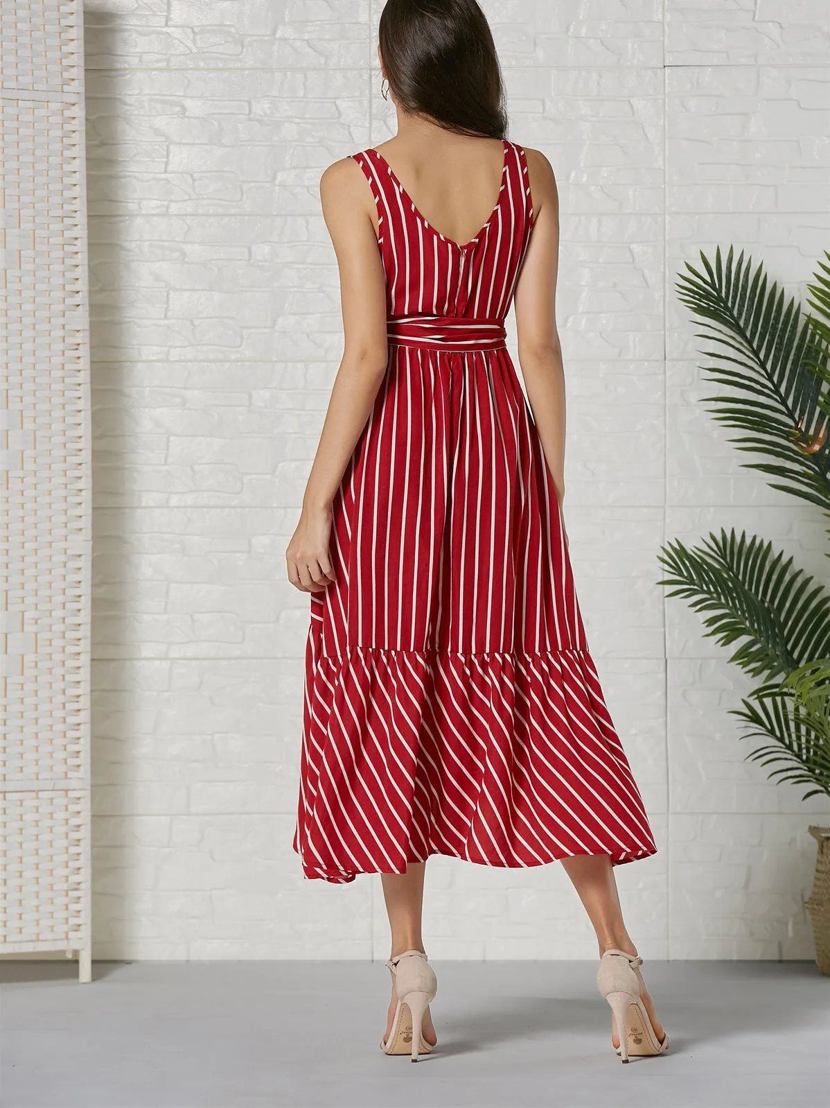 Holiday Sling Stripe Stitching Big Swing Bohemian Dress