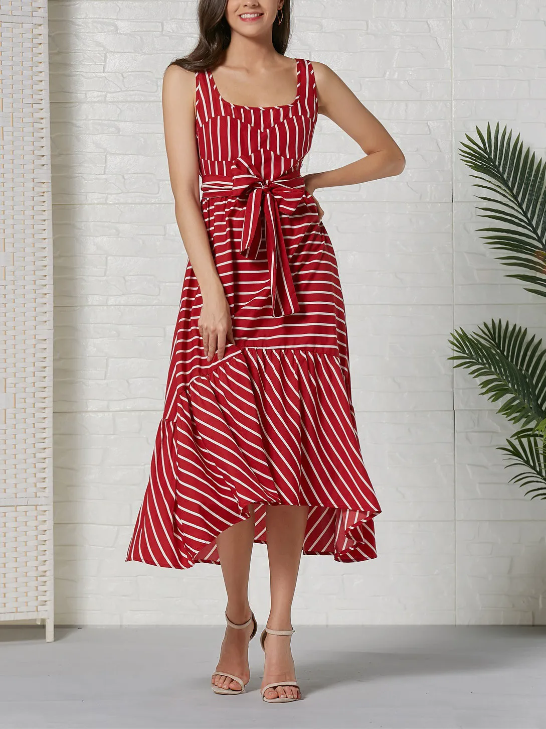 Holiday Sling Stripe Stitching Big Swing Bohemian Dress