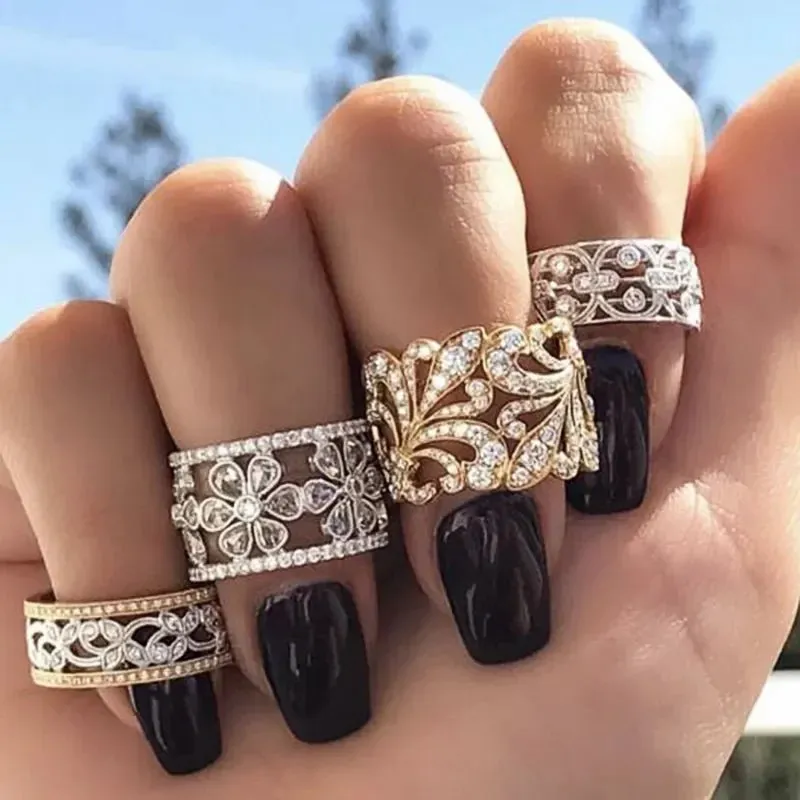 Hollow Fashion Ring for Women Wedding Engagement Party Jewelry