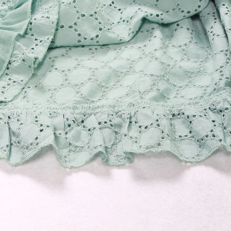 Hollow Lace Ruffle Stitching Strap Bodycon Evening Maxi Dresses