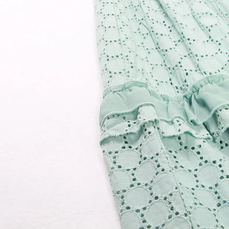 Hollow Lace Ruffle Stitching Strap Bodycon Evening Maxi Dresses