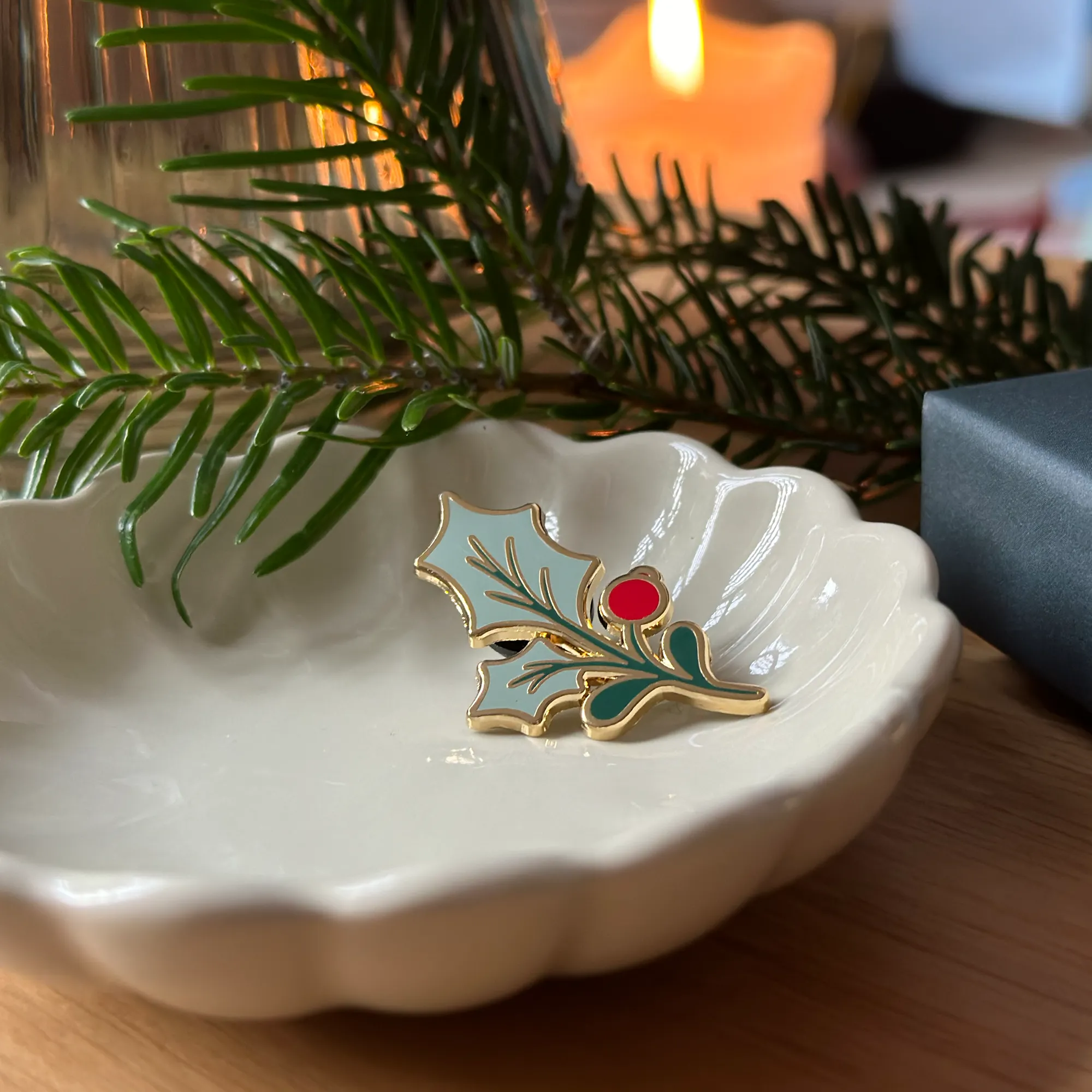 Holly Leaf Enamel Pin Badge