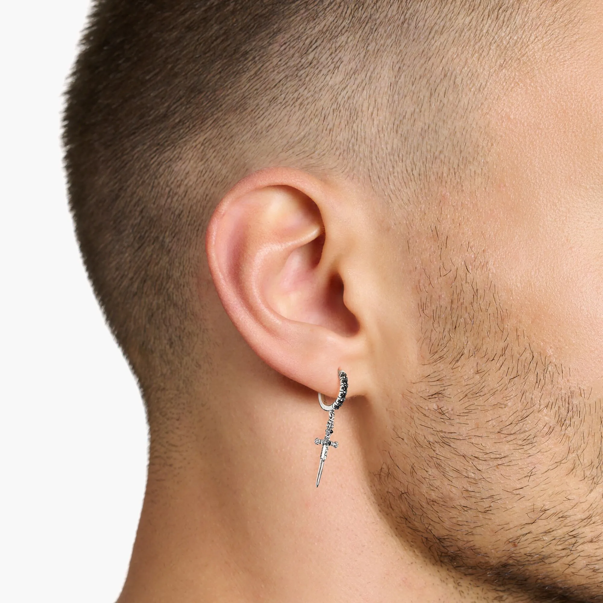 Hoop earrings blackened snake and sword