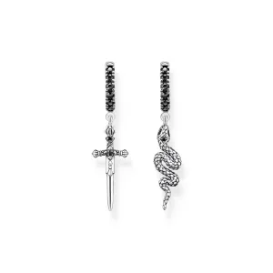 Hoop earrings blackened snake and sword