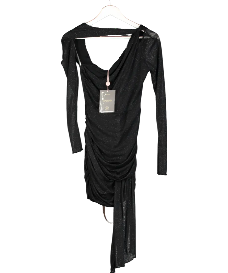 House of CB Black Santa Cut-out Shimmery Mesh Mini Dress UK S