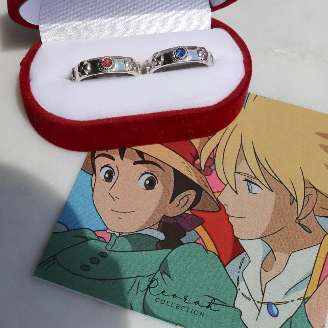 Howl's Moving Chateau Rings, 925 Sterling Silver, Couple Ring Set, Anime Rings