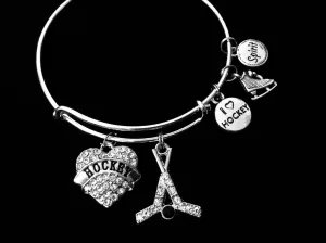 I love Hockey Jewelry Expandable Charm Bracelet Adjustable Wire Bangle Sports One Size Fits All Gift Unique Trendy Coach Team