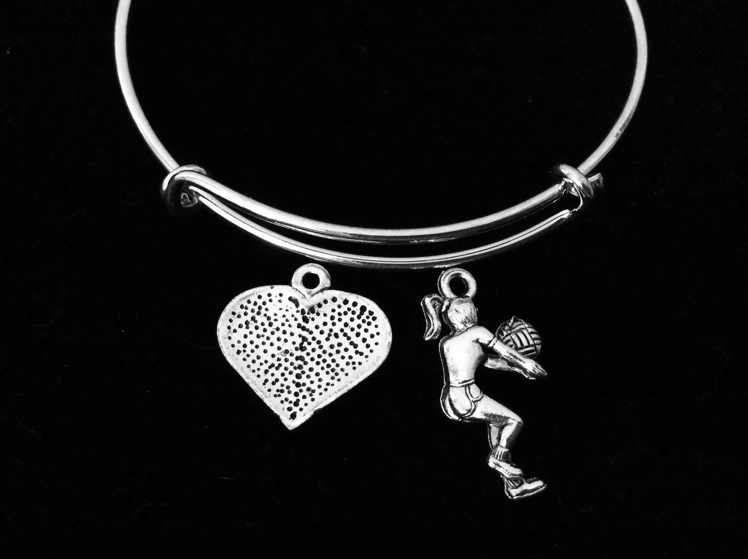 I Love Volleyball Girl Adjustable Bracelet Silver Wire Bangle Sports Team Gift Volleyball Player Team Sports Gift Coach