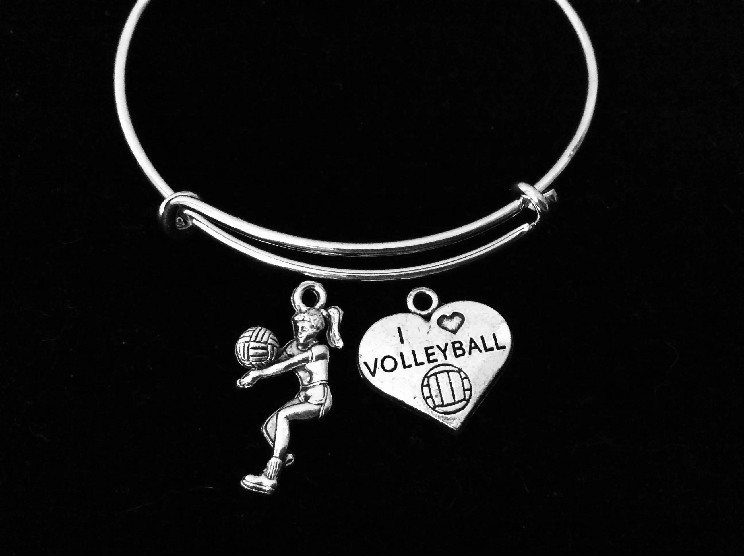 I Love Volleyball Girl Adjustable Bracelet Silver Wire Bangle Sports Team Gift Volleyball Player Team Sports Gift Coach