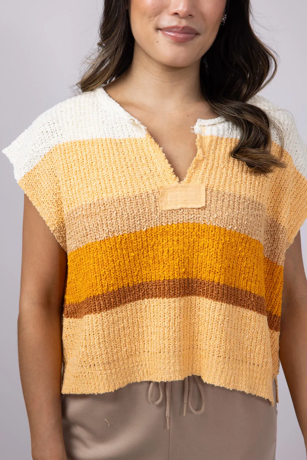 Illa Illa Multi Stripe Patch Top for Women in Orange Multi | IM8029-ORANGEMULTI