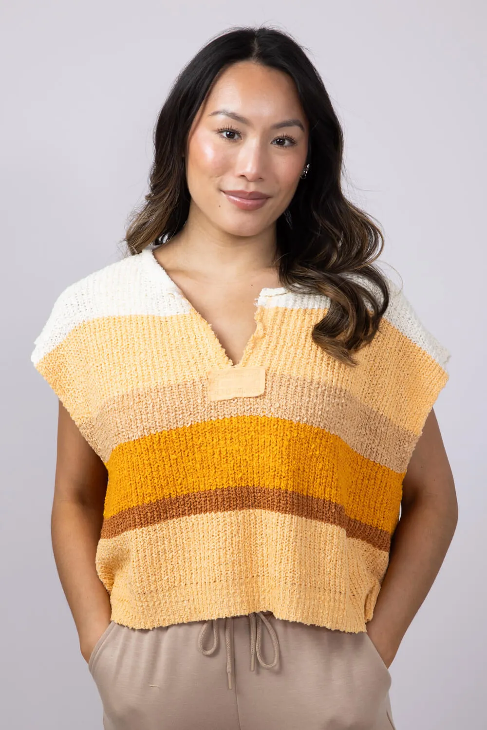 Illa Illa Multi Stripe Patch Top for Women in Orange Multi | IM8029-ORANGEMULTI