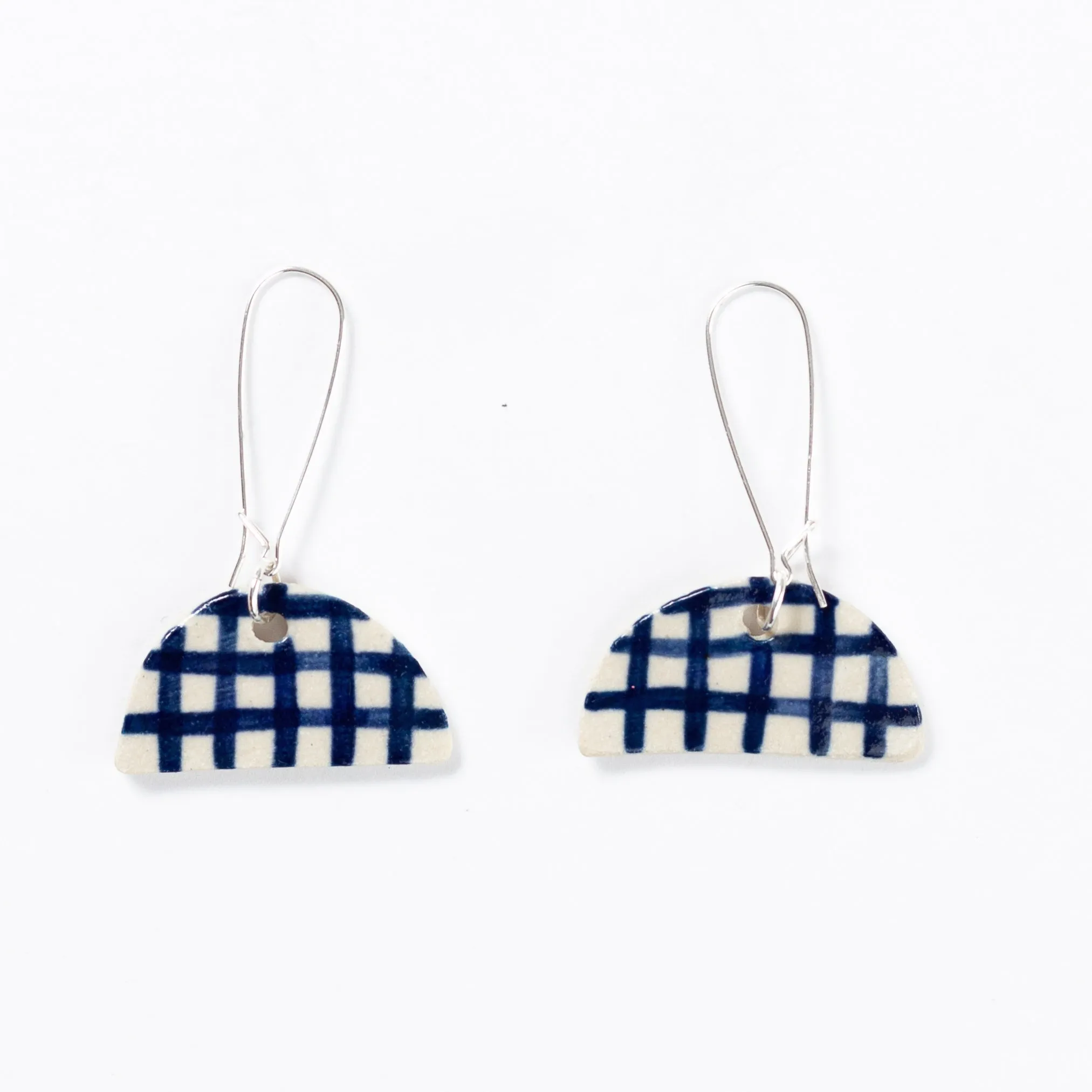 INDIGO GINGHAM HALF MOON EARRINGS