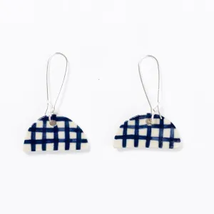 INDIGO GINGHAM HALF MOON EARRINGS