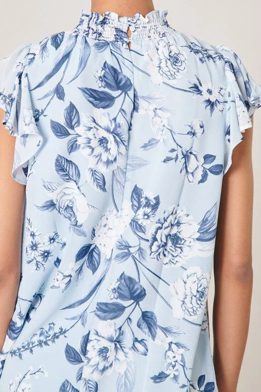 Indigo Vintage Floral Flowy Blouse