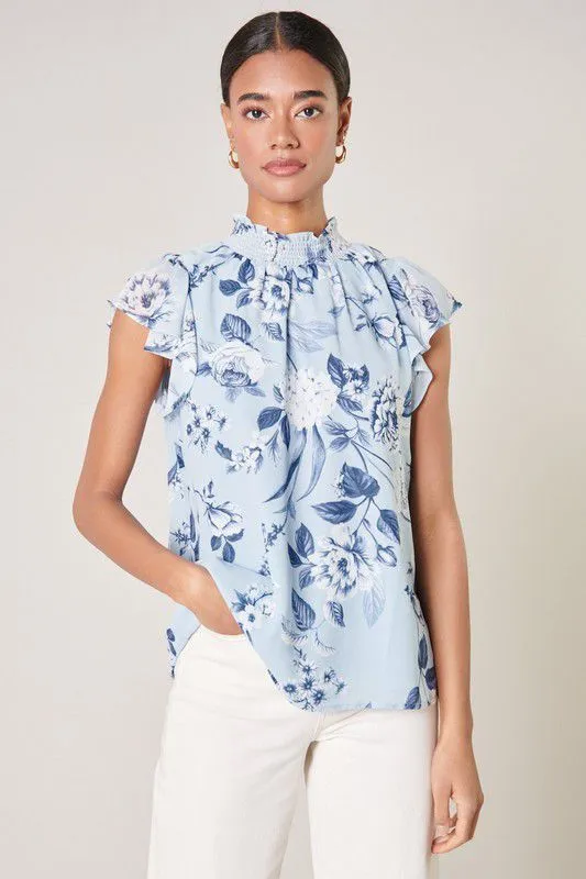 Indigo Vintage Floral Flowy Blouse