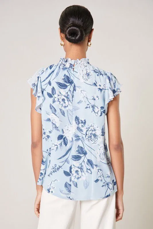 Indigo Vintage Floral Flowy Blouse