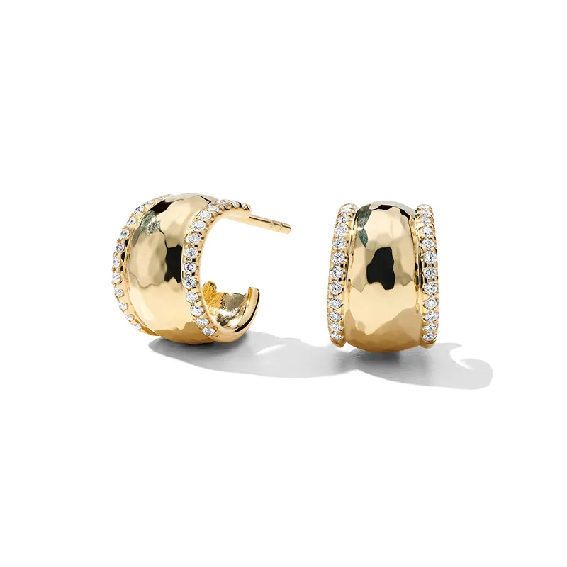 IPPOLITA Stardust 18K Yellow Gold Goddess Hammered Huggie Earrings with Diamonds