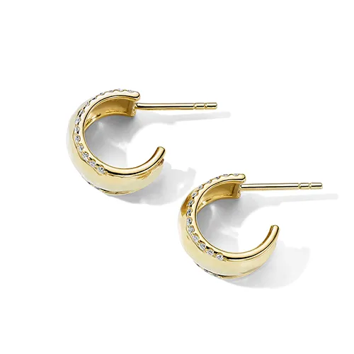 IPPOLITA Stardust 18K Yellow Gold Goddess Hammered Huggie Earrings with Diamonds