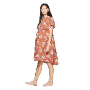 Isabel Maternity Floral Print Short Sleeve V-Neck High Low Woven Dress