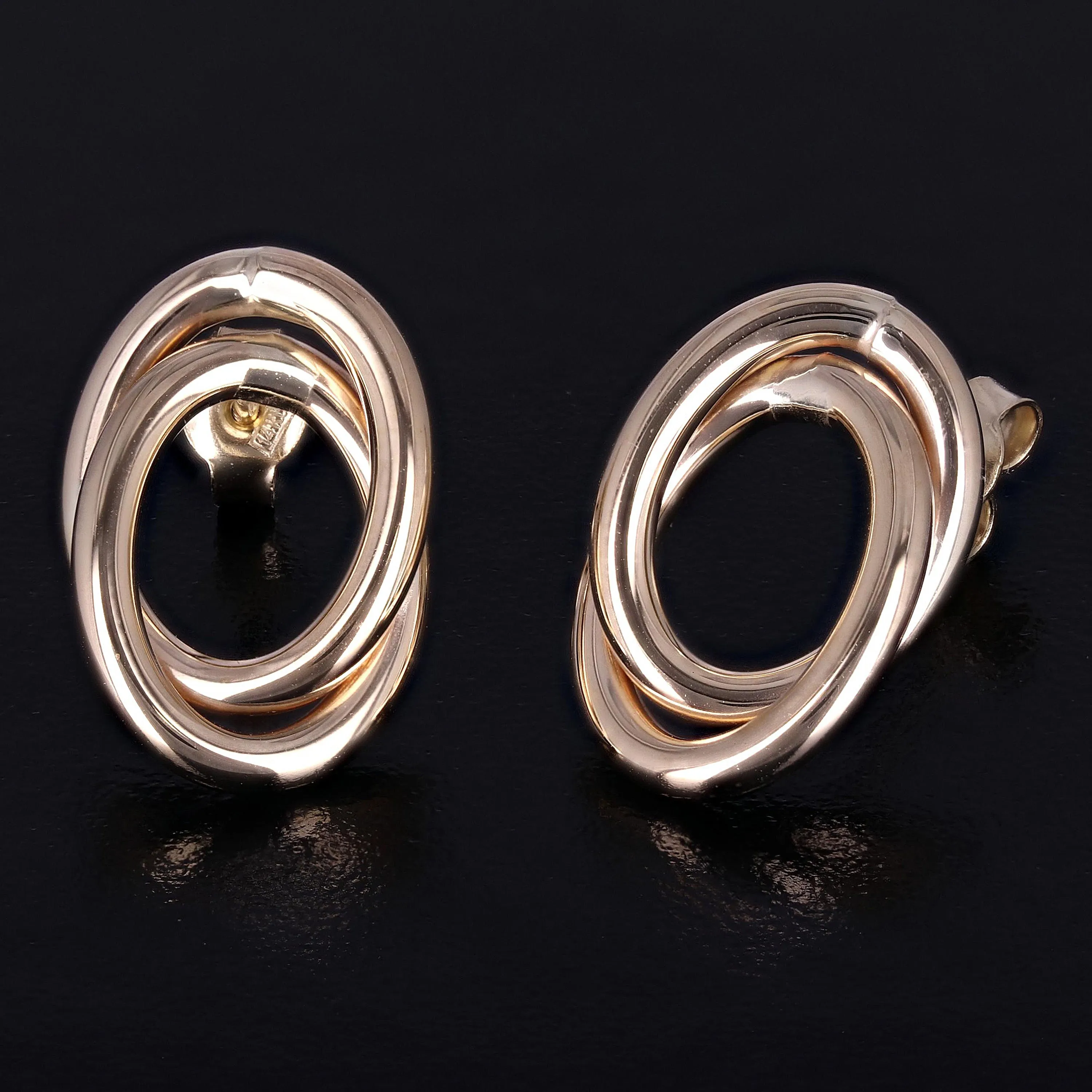 Italian 14k Yellow Gold Shiny Tubular Multiple Eternity Circle Stud Earrings