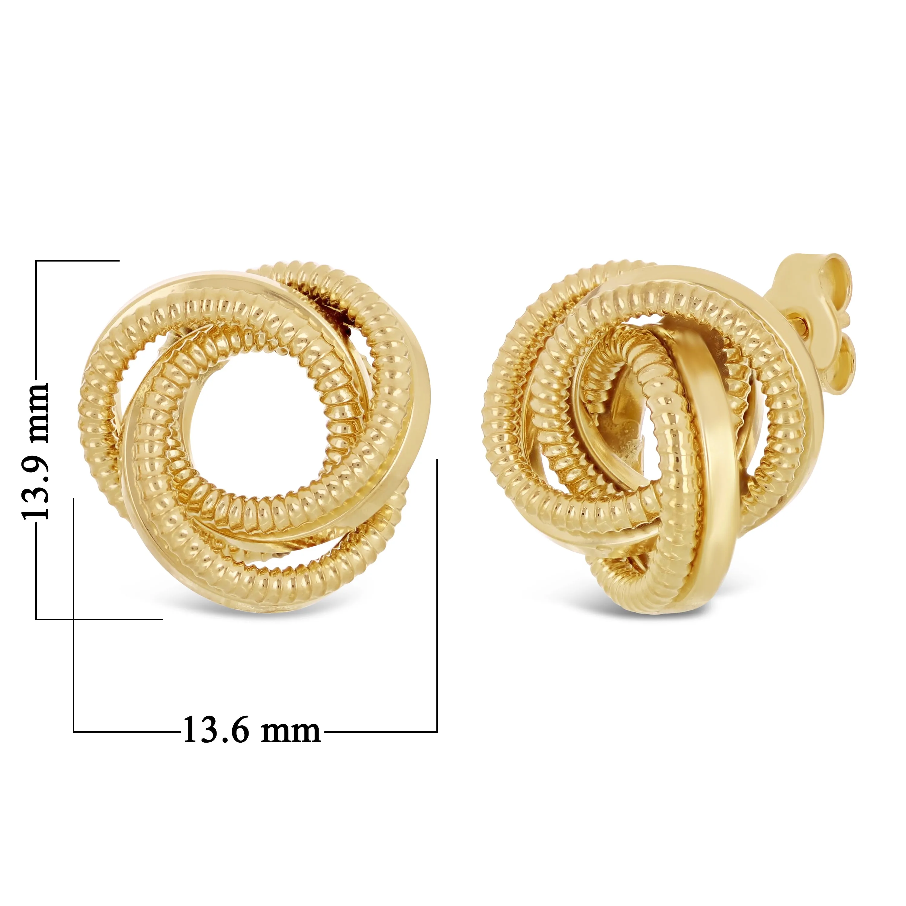 Italian 14k Yellow Gold Shiny Tubular Multiple Eternity Circle Stud Earrings