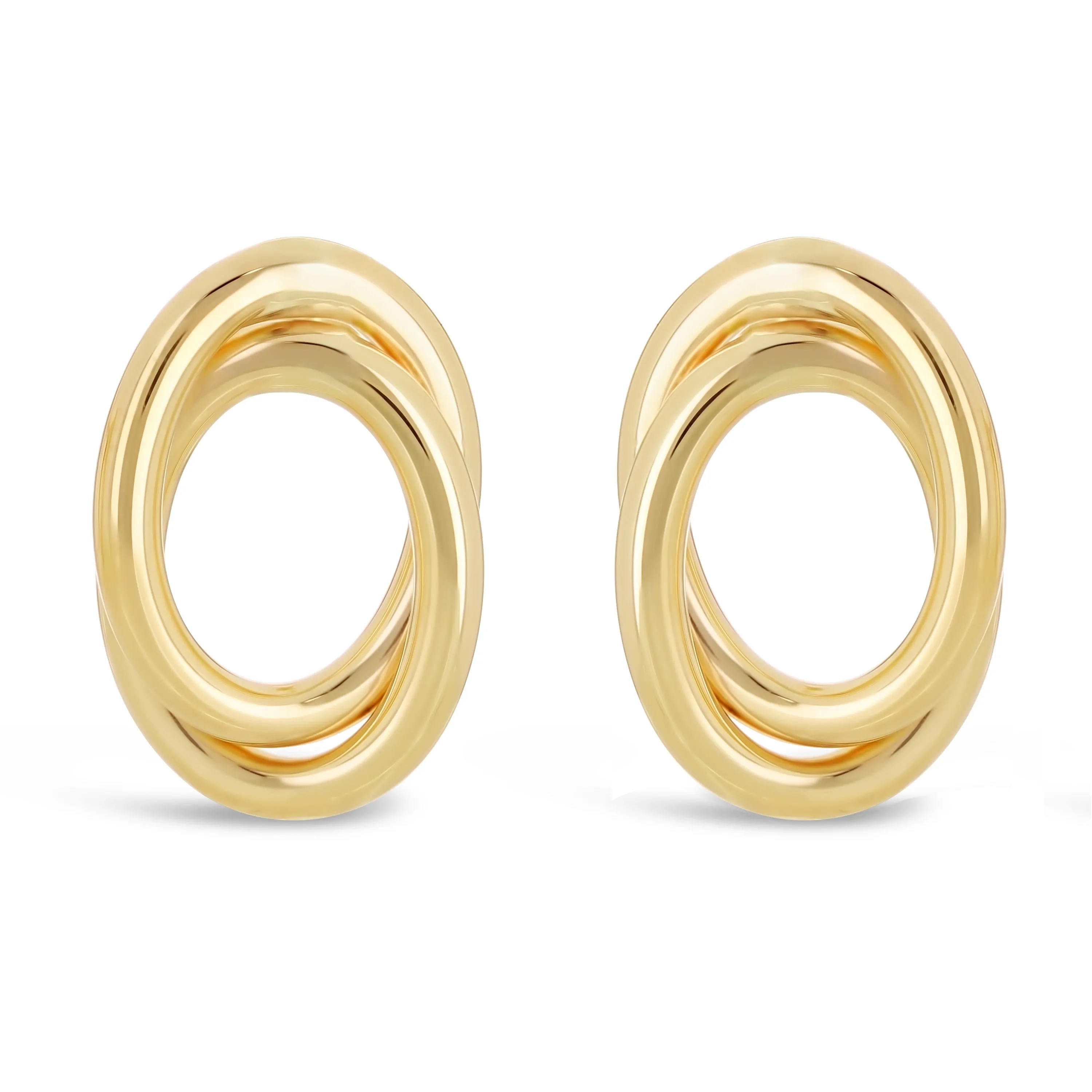 Italian 14k Yellow Gold Shiny Tubular Multiple Eternity Circle Stud Earrings