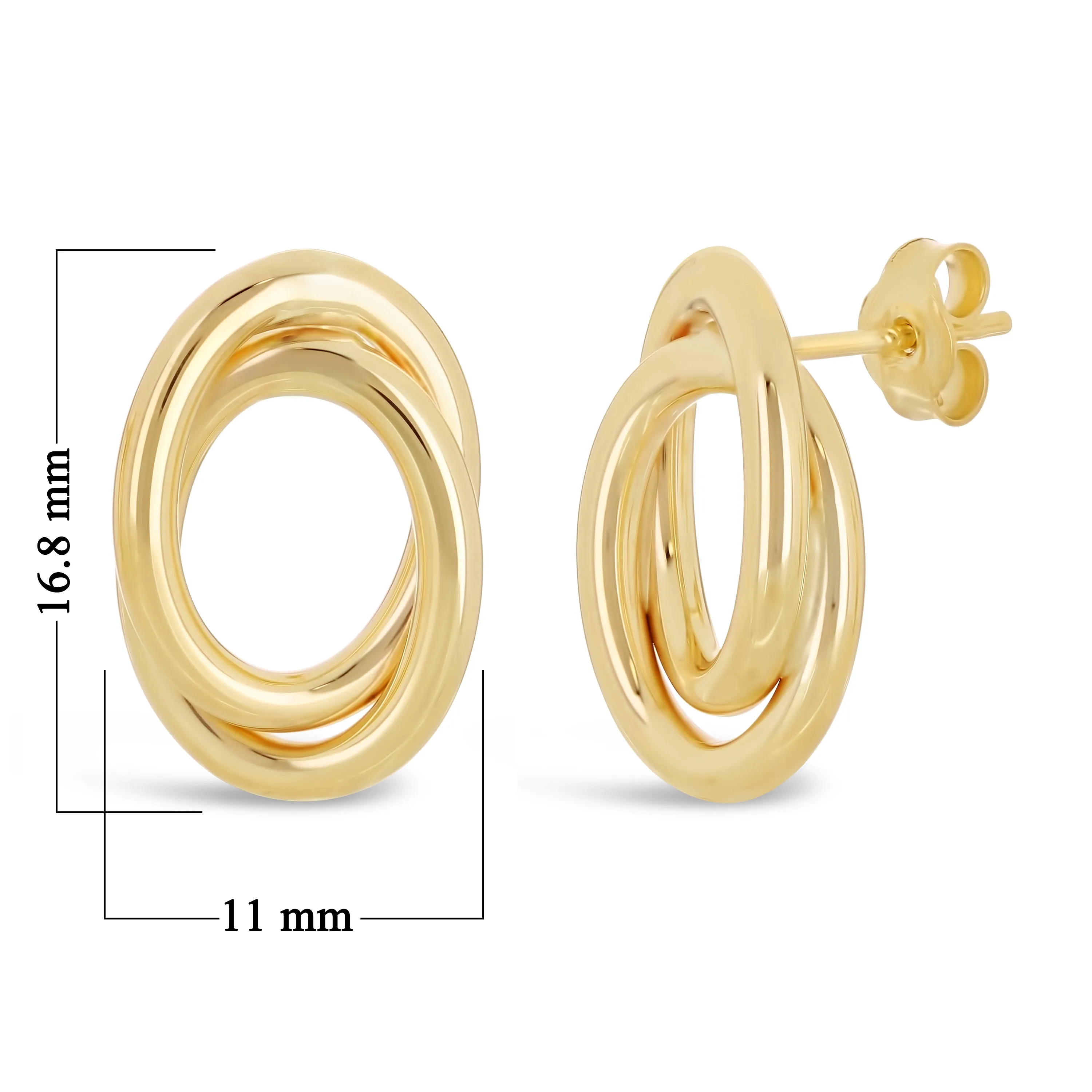 Italian 14k Yellow Gold Shiny Tubular Multiple Eternity Circle Stud Earrings