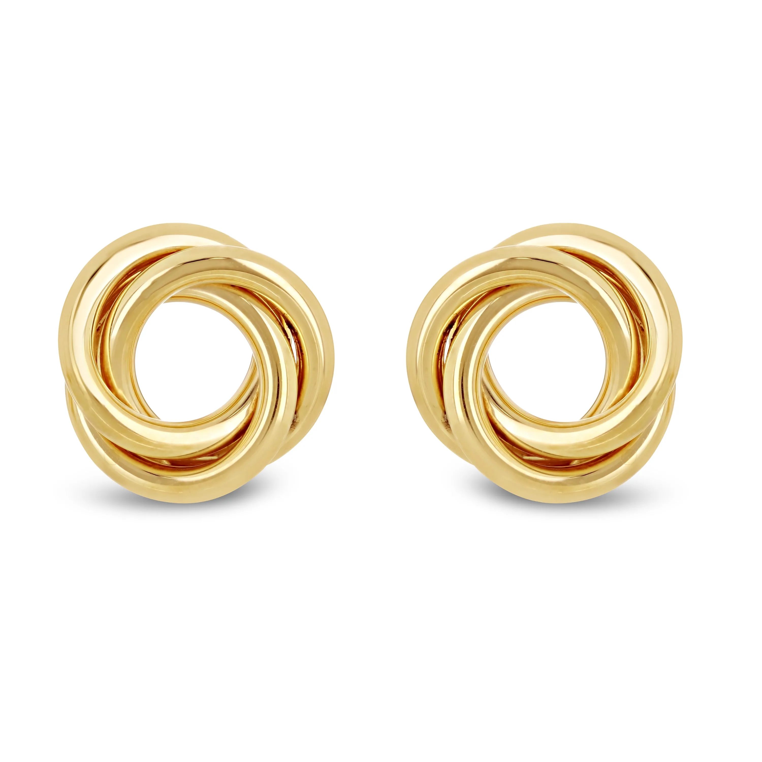 Italian 14k Yellow Gold Shiny Tubular Multiple Eternity Circle Stud Earrings