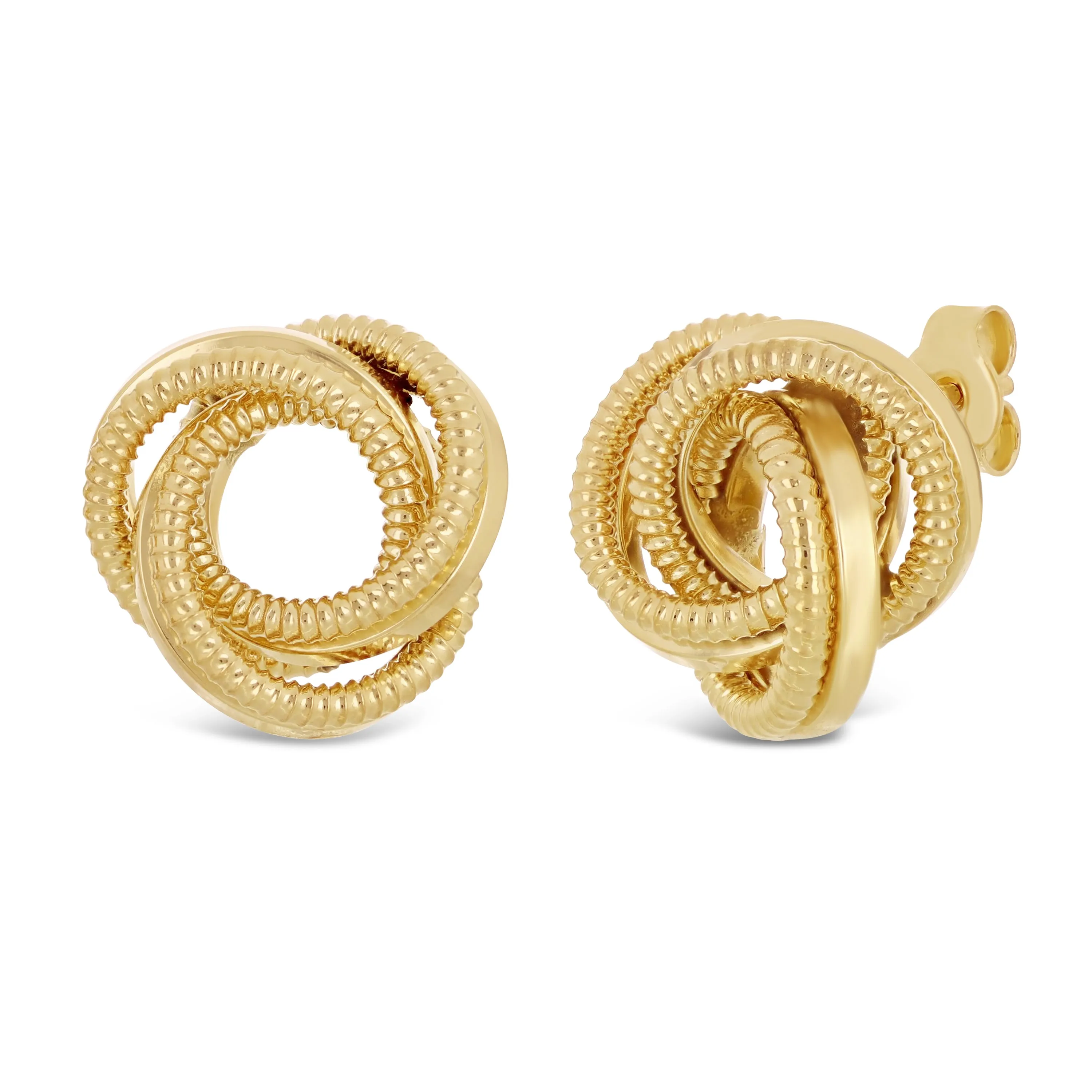 Italian 14k Yellow Gold Shiny Tubular Multiple Eternity Circle Stud Earrings