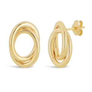 Italian 14k Yellow Gold Shiny Tubular Multiple Eternity Circle Stud Earrings