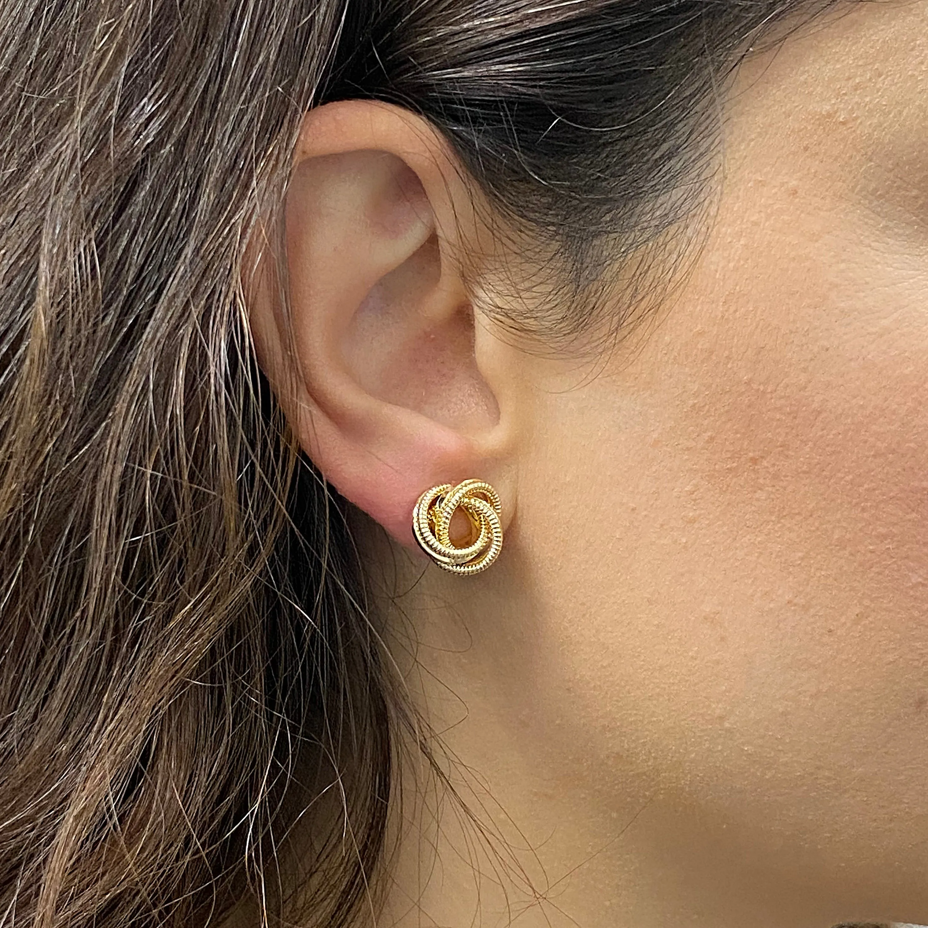 Italian 14k Yellow Gold Shiny Tubular Multiple Eternity Circle Stud Earrings