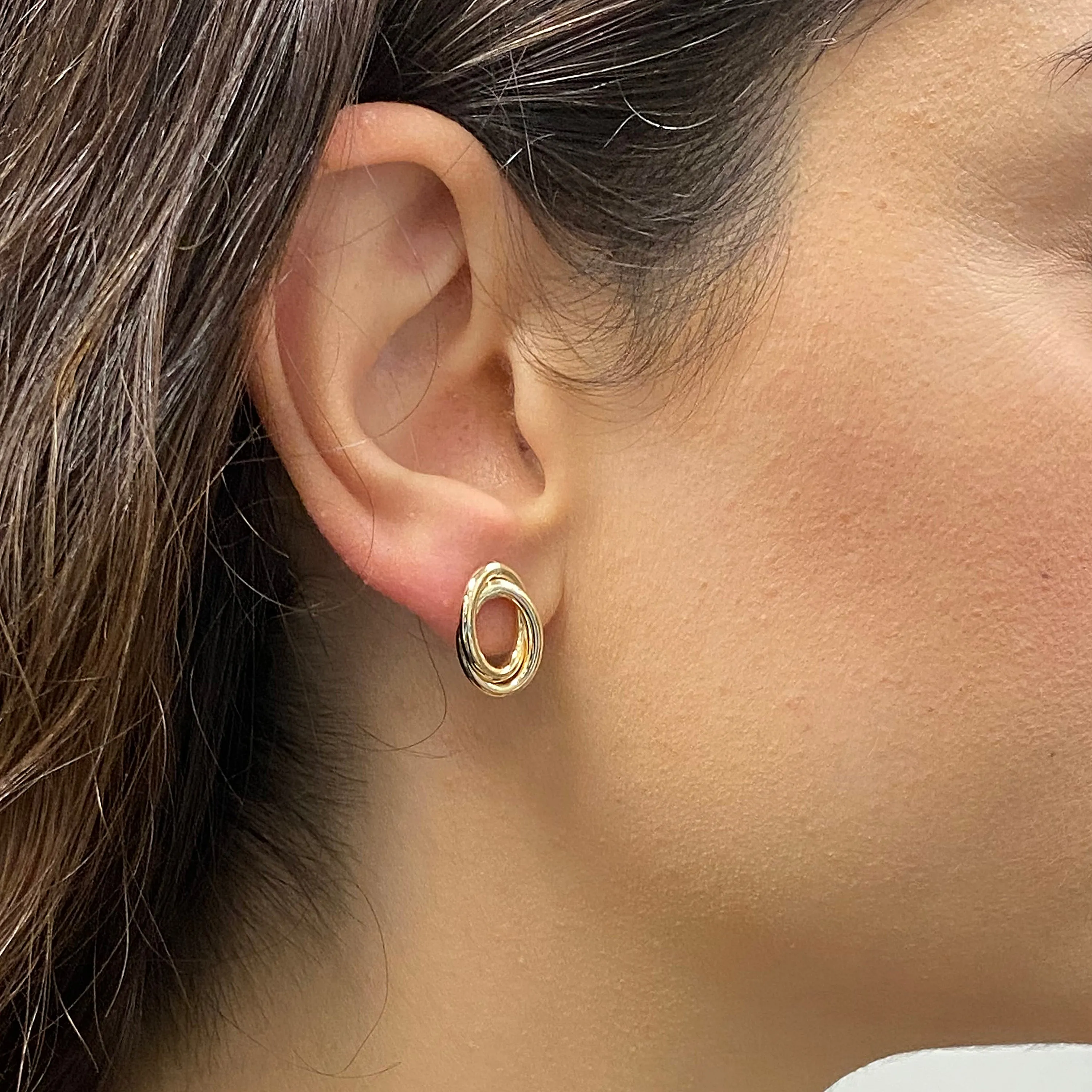 Italian 14k Yellow Gold Shiny Tubular Multiple Eternity Circle Stud Earrings