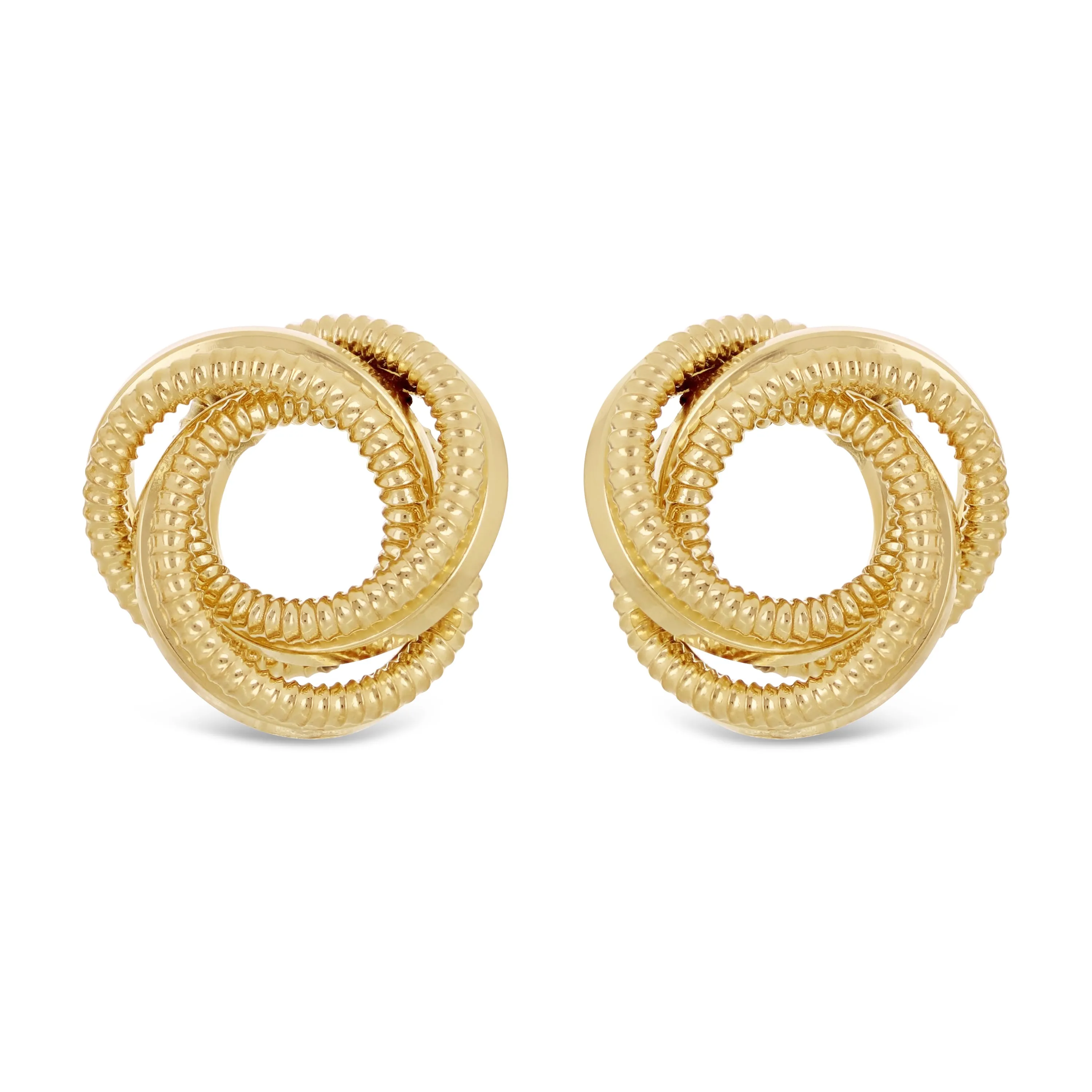 Italian 14k Yellow Gold Shiny Tubular Multiple Eternity Circle Stud Earrings