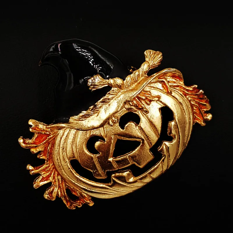 JJ Halloween Pumpkin Vintage Brooch or Jack O Lantern with Witches Hat