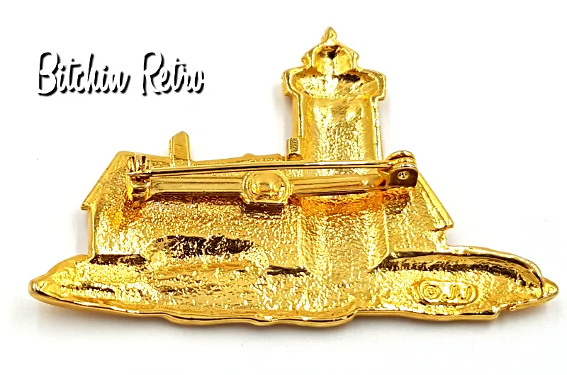 JJ Jonette Jewelry Vintage Brooch with Lighthouse and Homestead