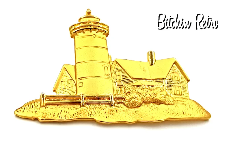 JJ Jonette Jewelry Vintage Brooch with Lighthouse and Homestead