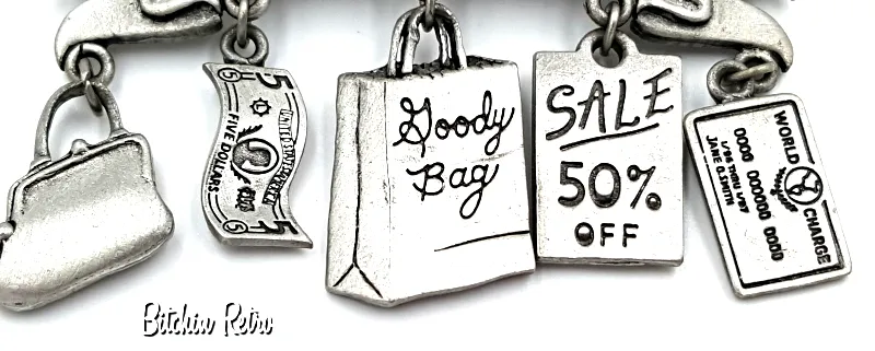 JJ Vintage Born To Shop Pewter Brooch, Perfect Gift for Shoppers and BFFs